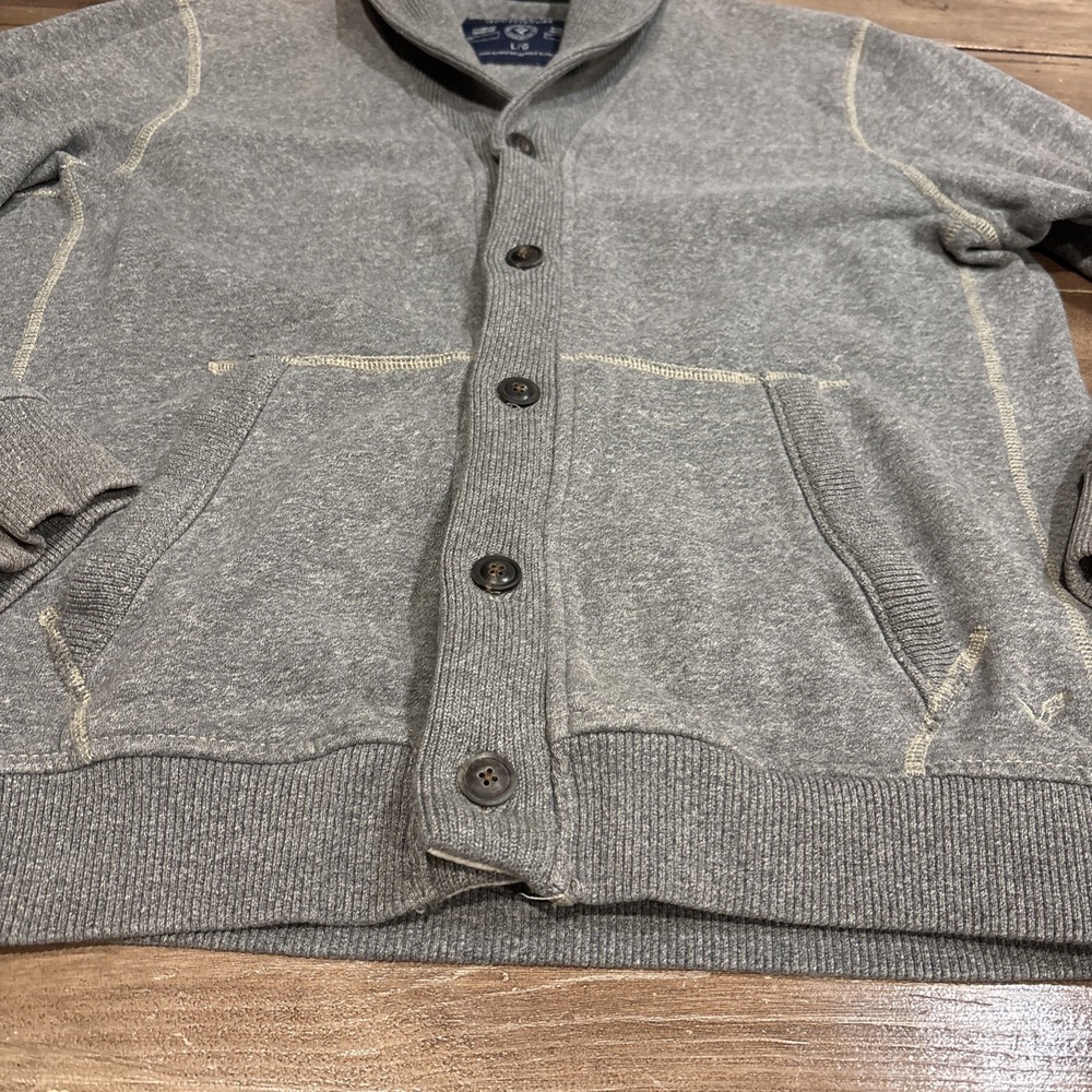 American Eagle Sweater Mens Sz L Cardigan Athletic Fit Gray Button Elbow Patch - Picture 2 of 9